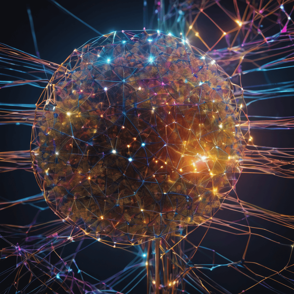 A visualization of a neural network for machine learning. The image features a complex network structure with interconnected nodes, resembling a digital brain. The nodes are color-coded to represent different layers and functions, and the network is displayed on a high-tech, futuristic interface. The environment is well-lit, with a dark background, conveying a sense of sophistication and advanced technology.